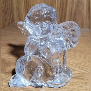 Seated Angel Glass Candle Holder/ Candlestick/ Figurine Crystal Clear‎ Glass Co